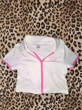 PAC 1980 PAC WHISPER Active All Heart Polo Top White & Pink Small